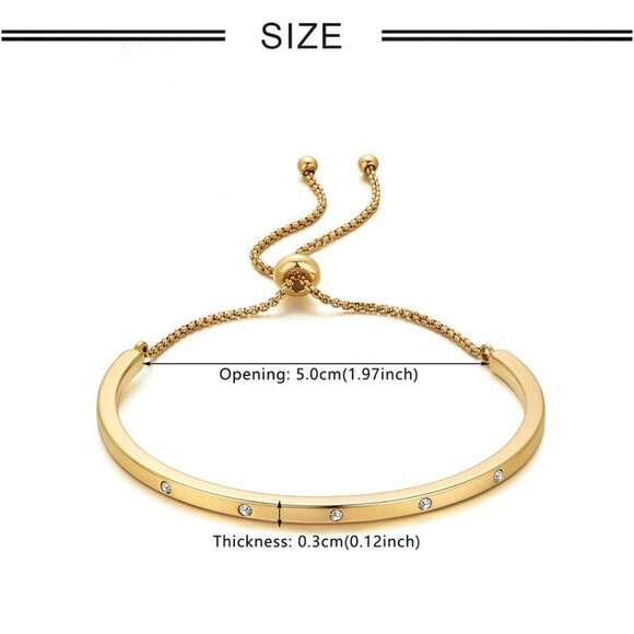 14K Gold Bracelets for Women Adjustable Slider Bracelet Bangle Bracelets for Wom - Picture 7 of 7